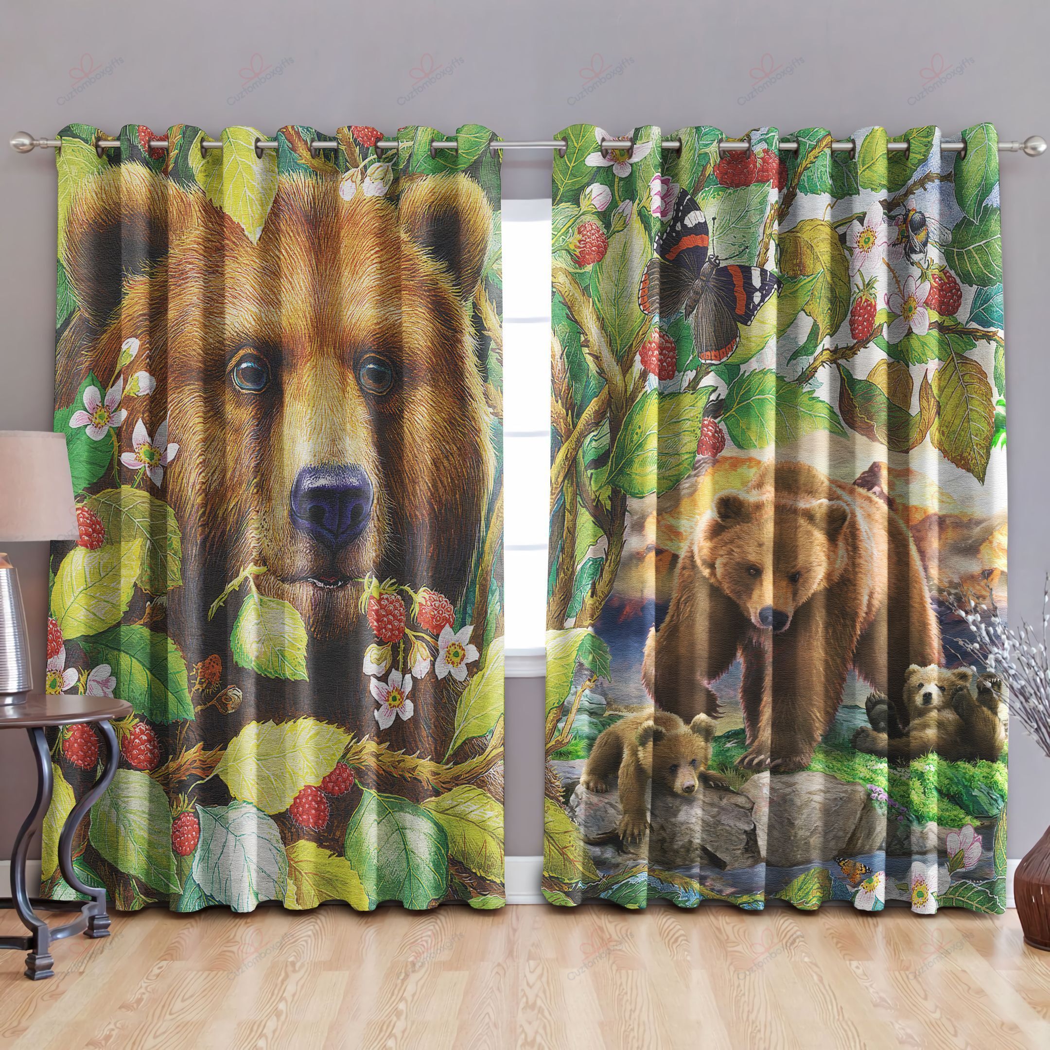 three bear printed window curtain home decor 3307