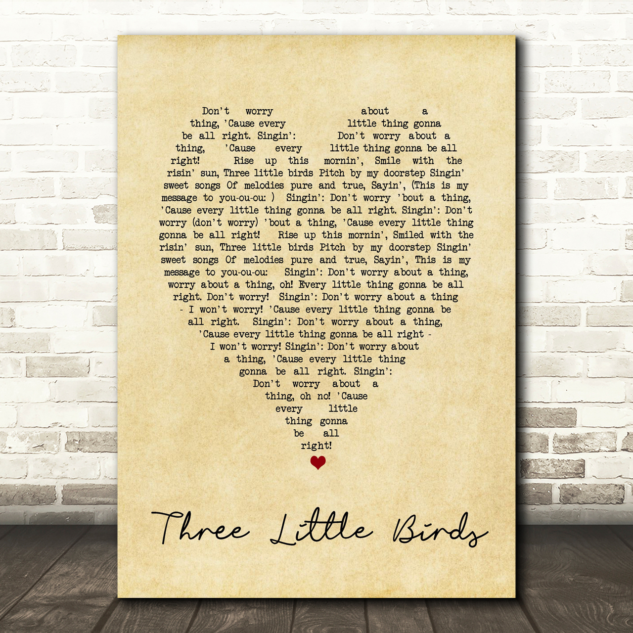 three little birds bob marley vintage heart quote song lyric print 1307