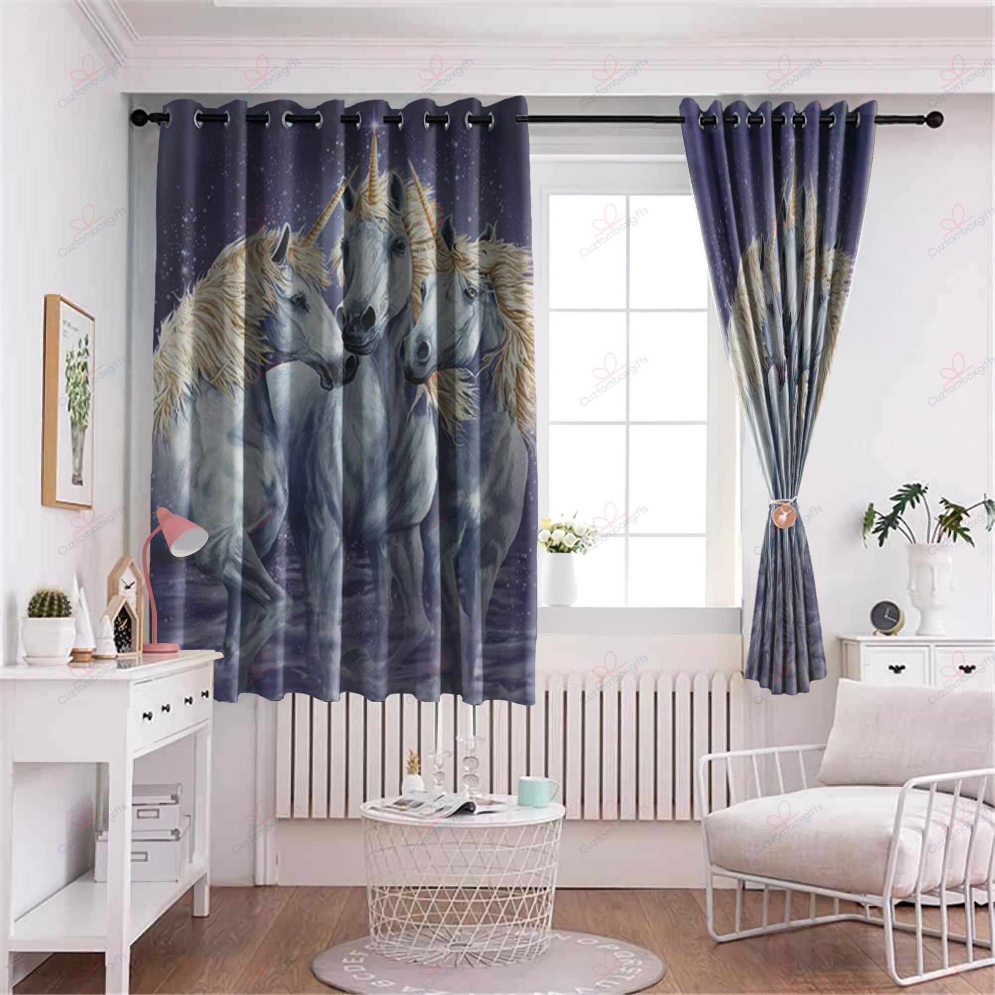 three unicorn fantasy printed window curtains home decor 4553