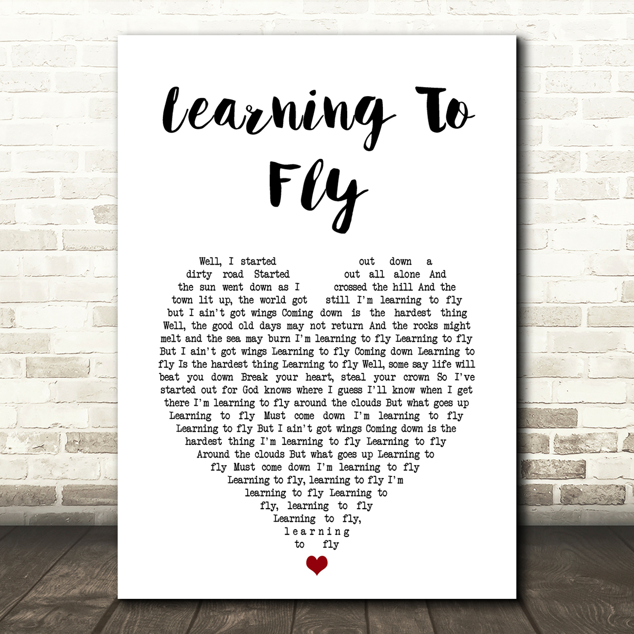 tom petty and the heartbreakers learning to fly white heart song lyric art print 8599