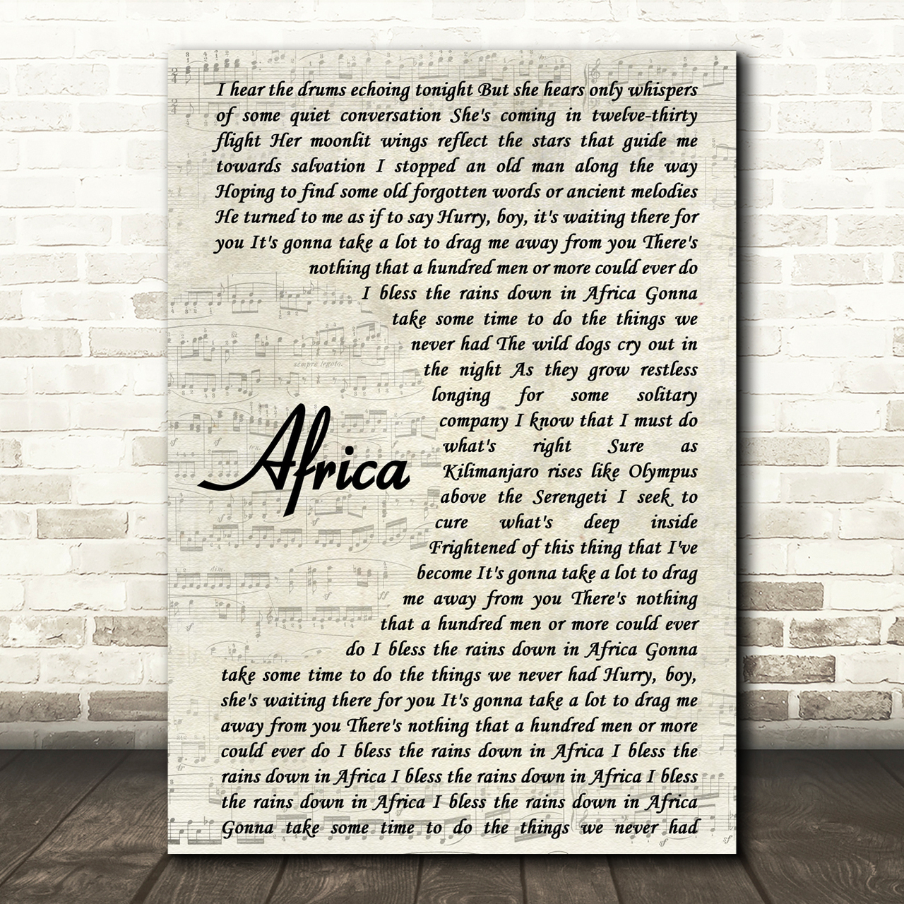 toto africa song lyric vintage script print 1286