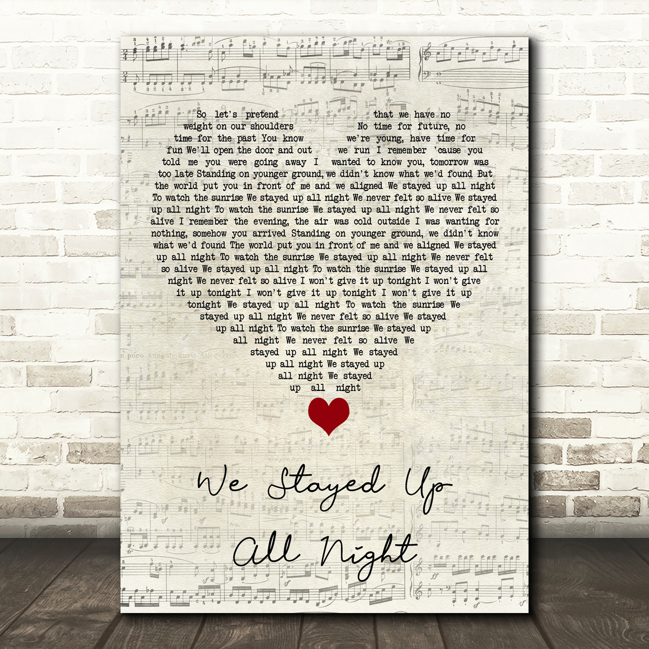 tourist we stayed up all night script heart song lyric quote music poster print 6070