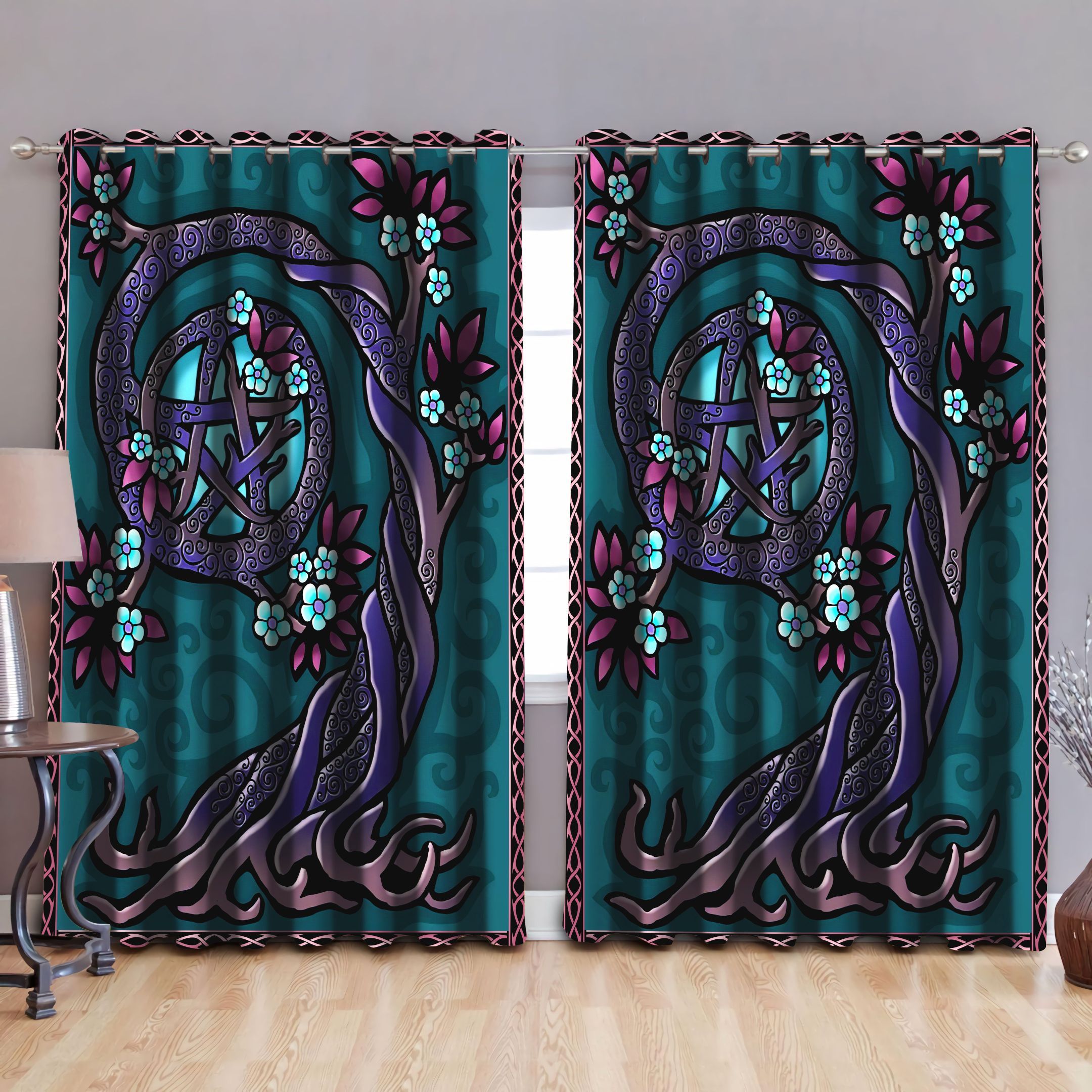 tree of life blackout thermal grommet printed window curtains home decor 6493