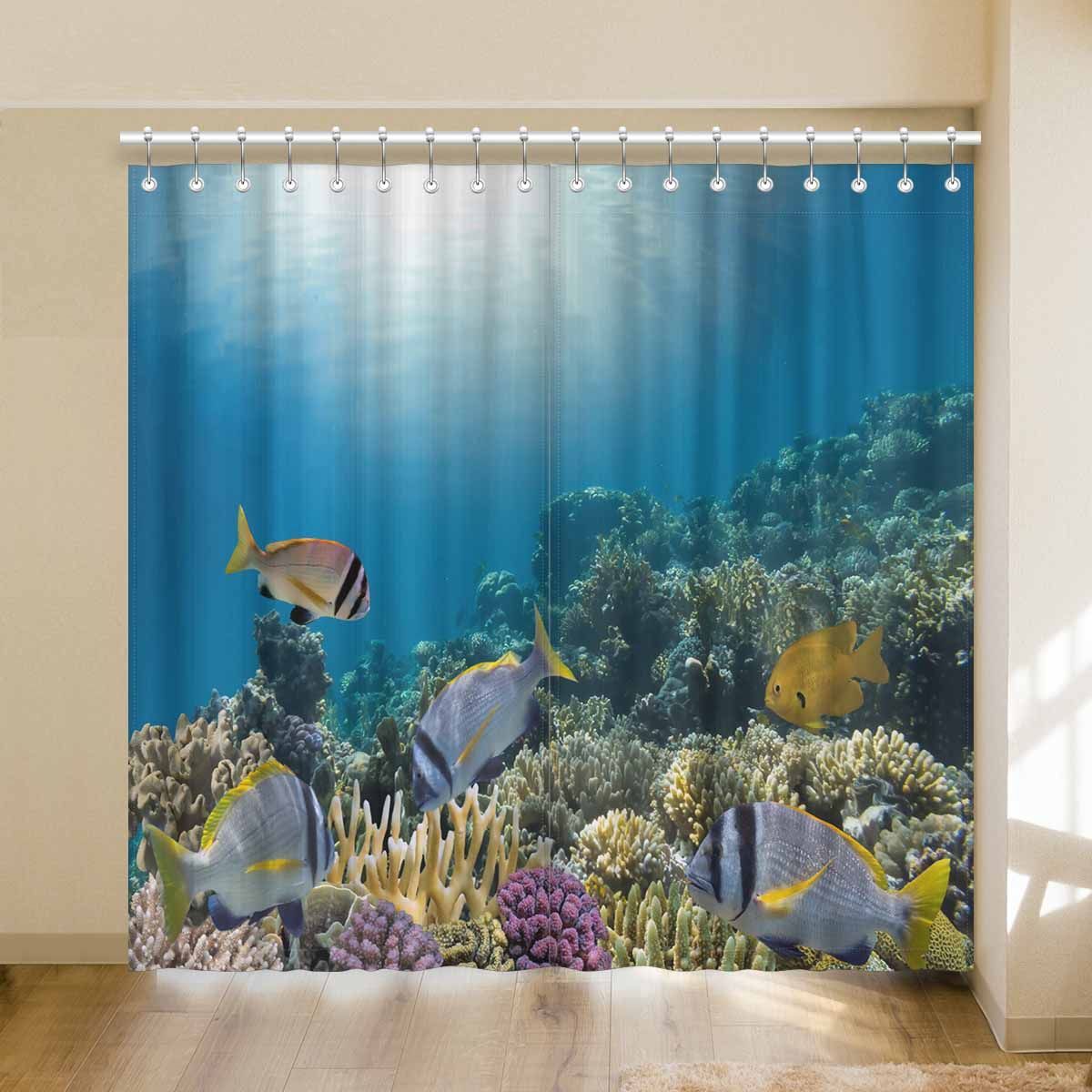 tropical fish on coral reef pattern sunlight printed window curtain 2467