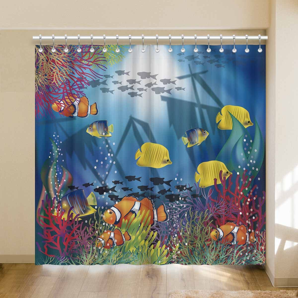 tropical fishes under the sea printed window curtain 2293