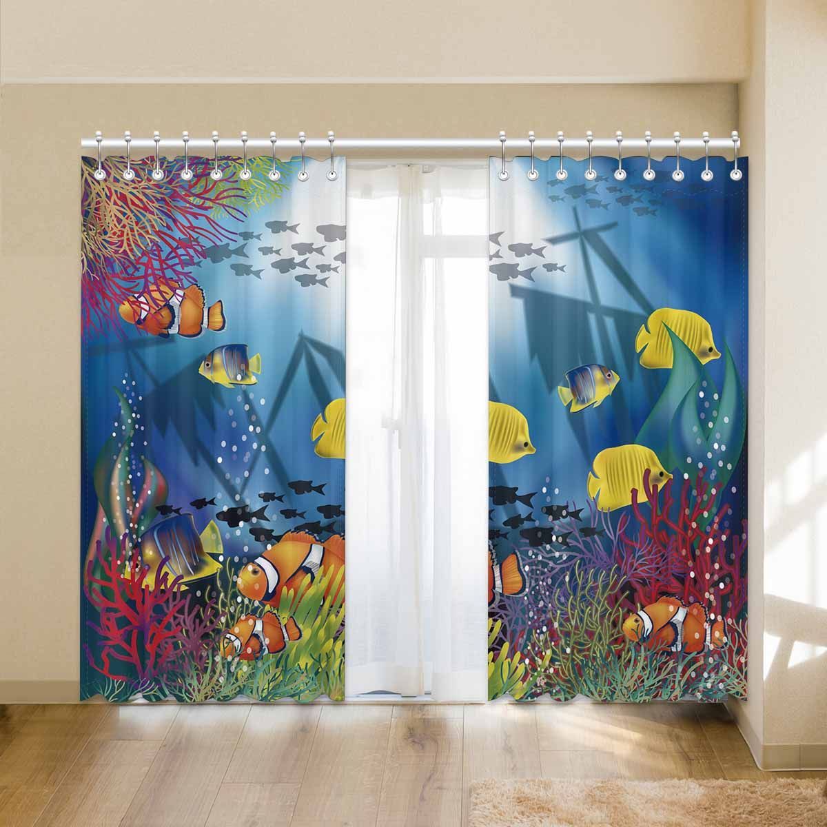 tropical fishes under the sea printed window curtain 2706