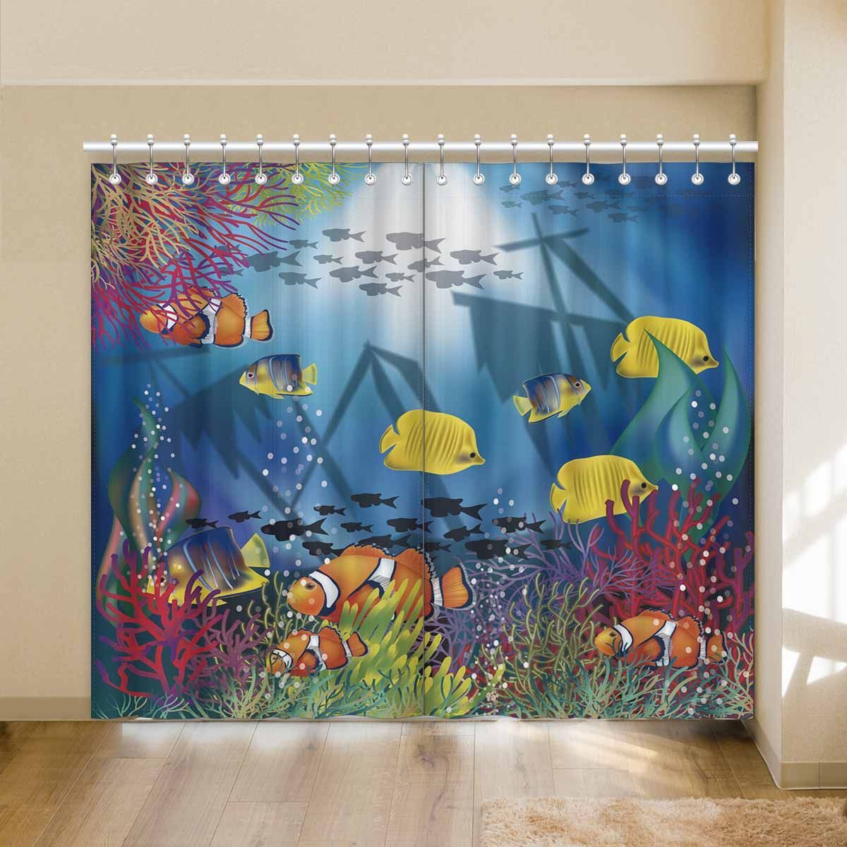 tropical fishes under the sea printed window curtain 4252