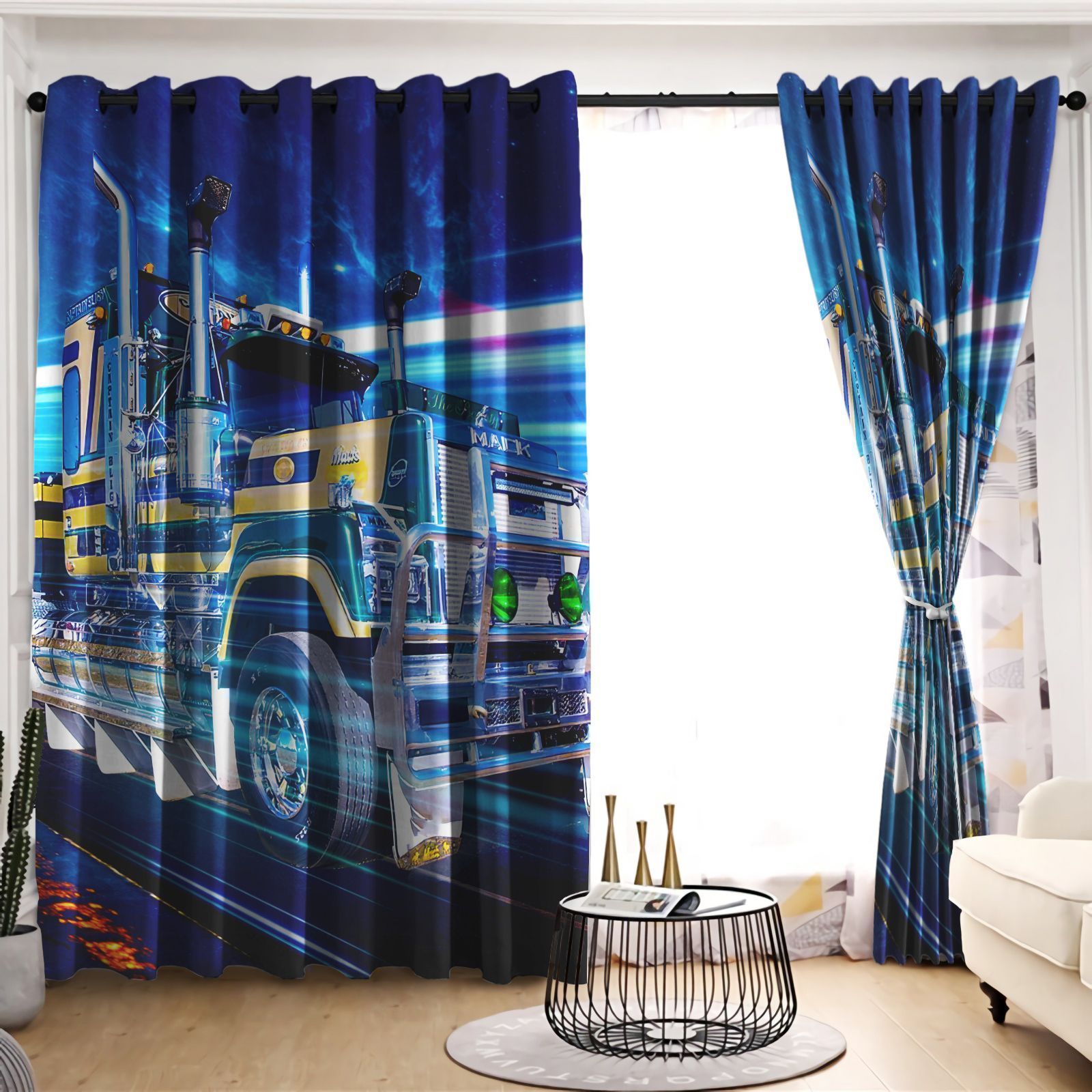 Trucker Blue Sky Printed Window Curtain Home Decor trucker blue sky printed window curtain home decor 8956