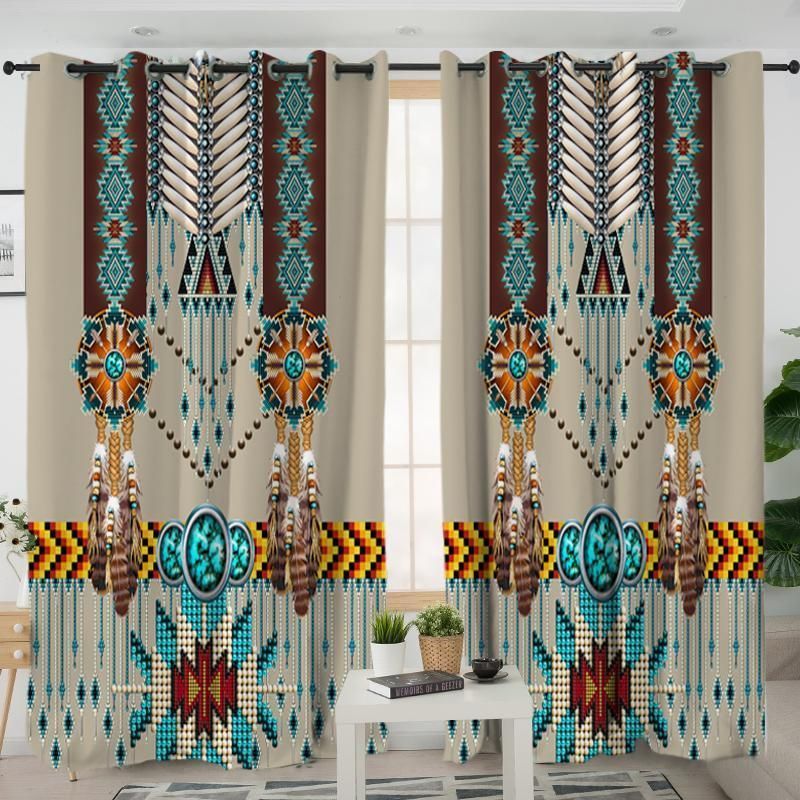 turquoise blue pattern breastplate native american living window curtains home decor 8357