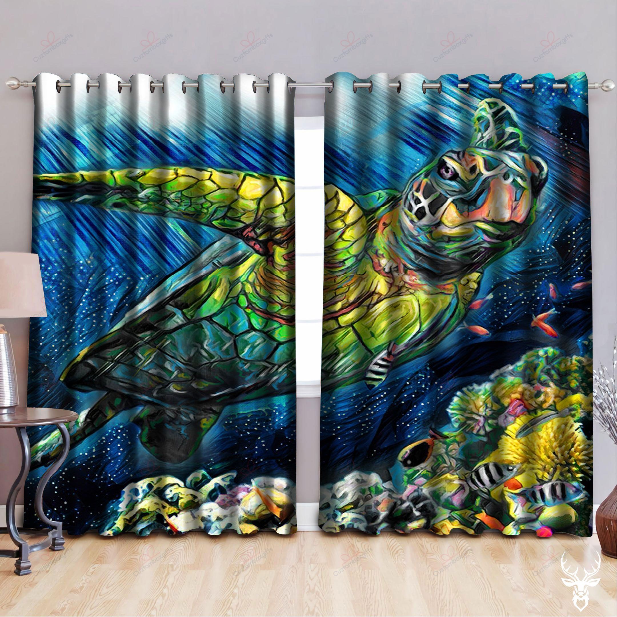 turtle blue theme printed window curtains home decor 2785