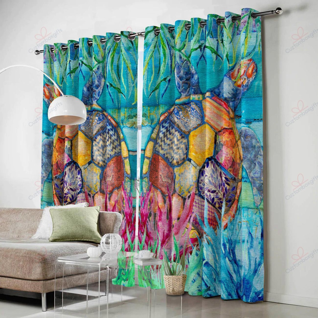 turtle fabric printed window curtain home decor 6478