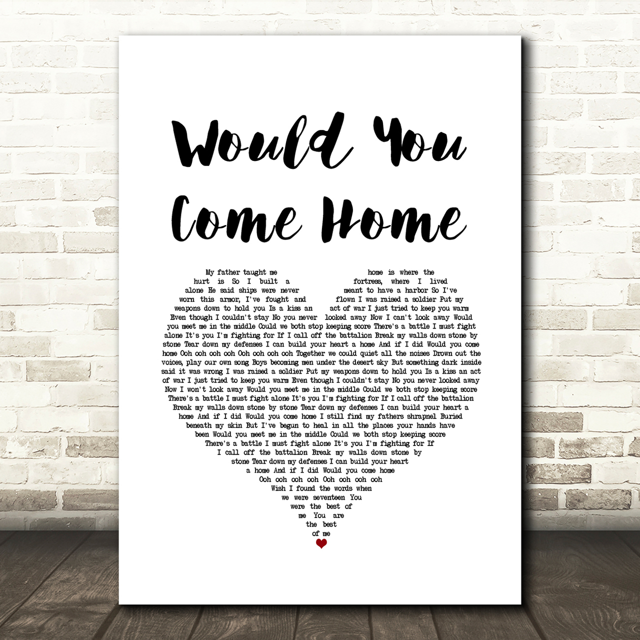tyler blackburn would you come home white heart song lyric art print 7324