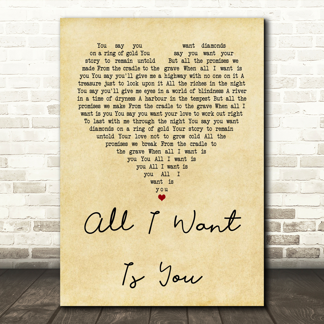 U2 All I Want Is You Vintage Heart Song Lyric Print u2 all i want is you vintage heart song lyric print 7720