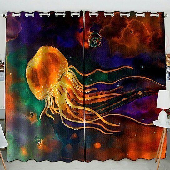 underwater ocean animal jellyfish printed window curtain home decor 1104