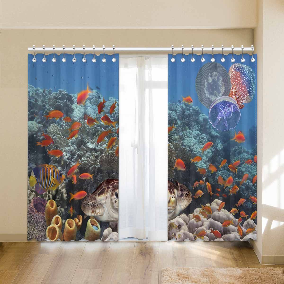 underwater with various water plants printed window curtain 2146