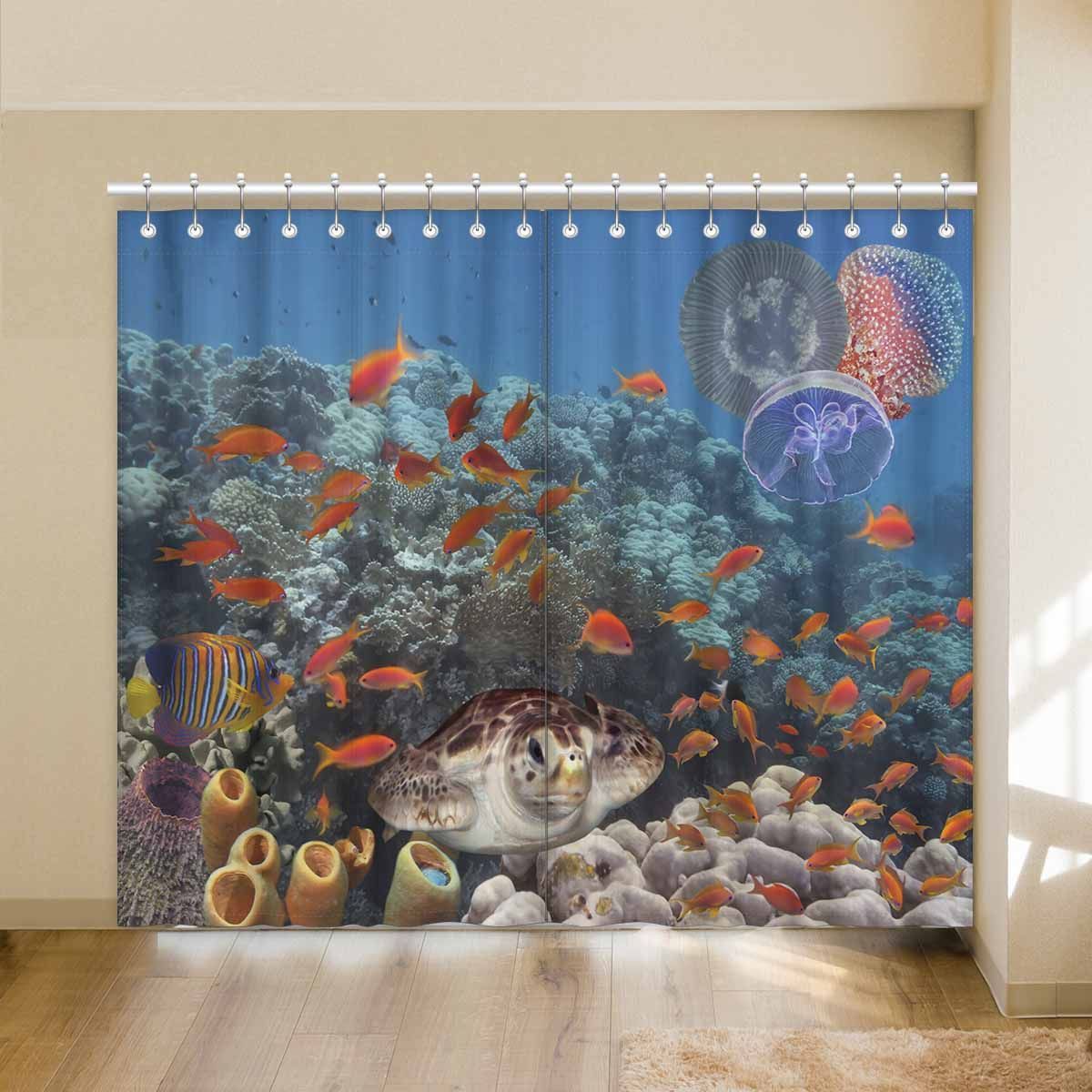 underwater with various water plants printed window curtain 5089