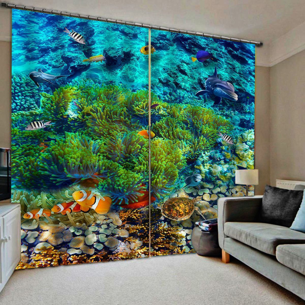 underwater world printed window curtain home decor 2343
