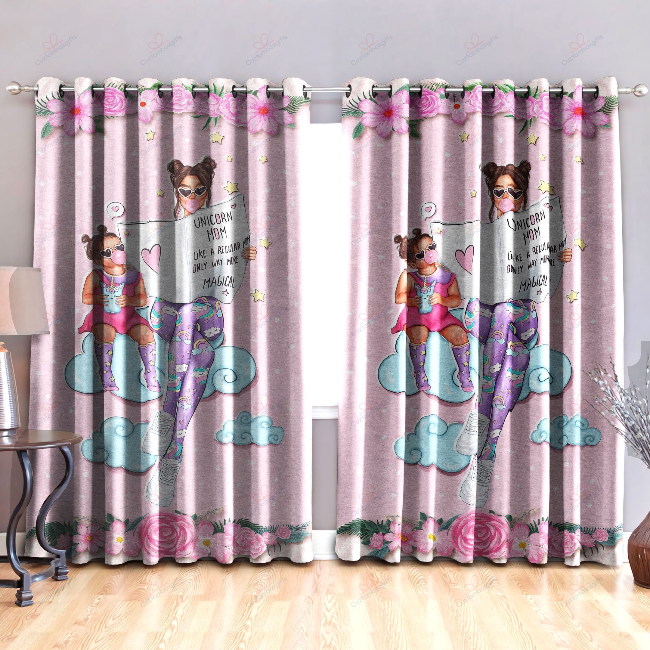 unicorn mom printed window curtains home decor 4380