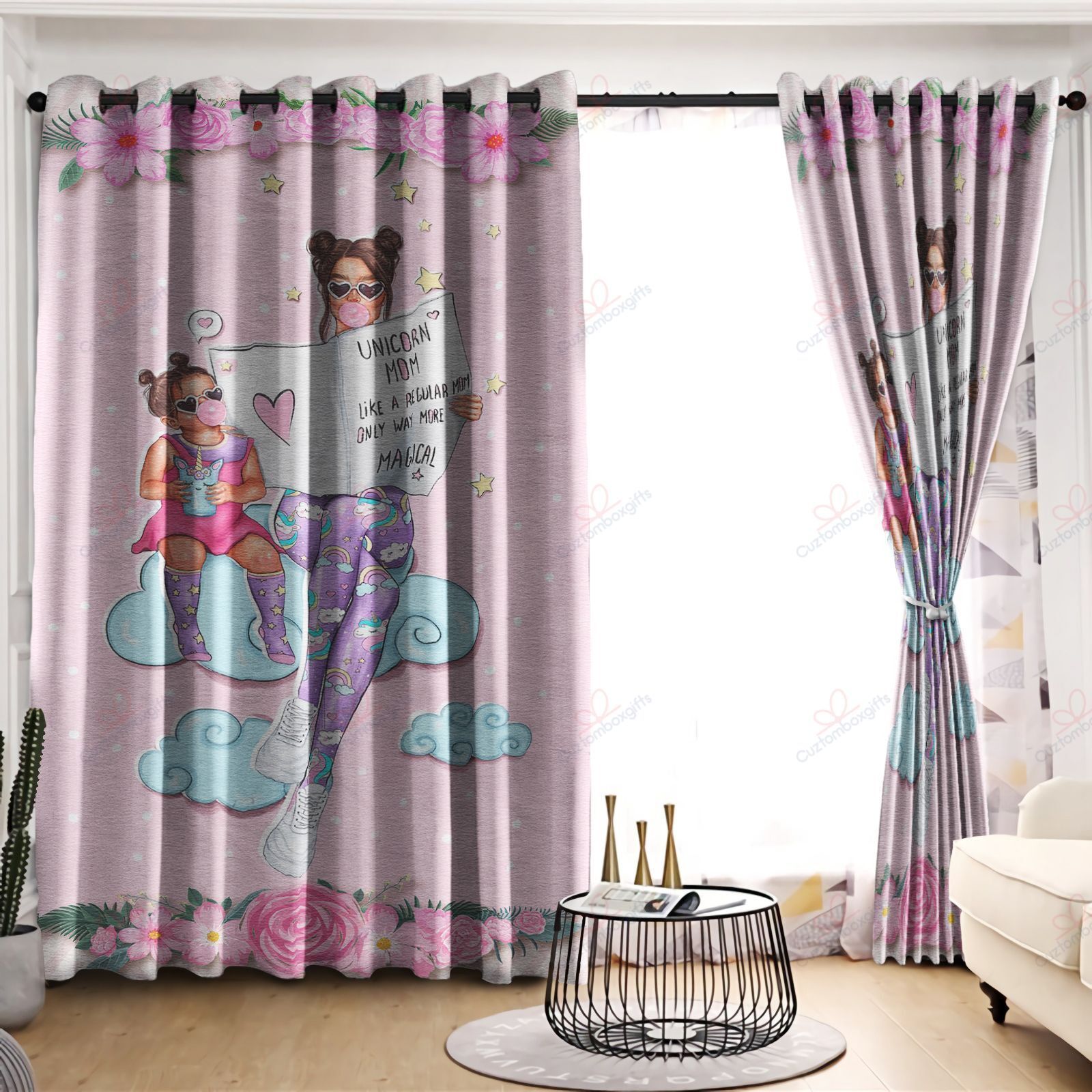 unicorn mom printed window curtains home decor 6383