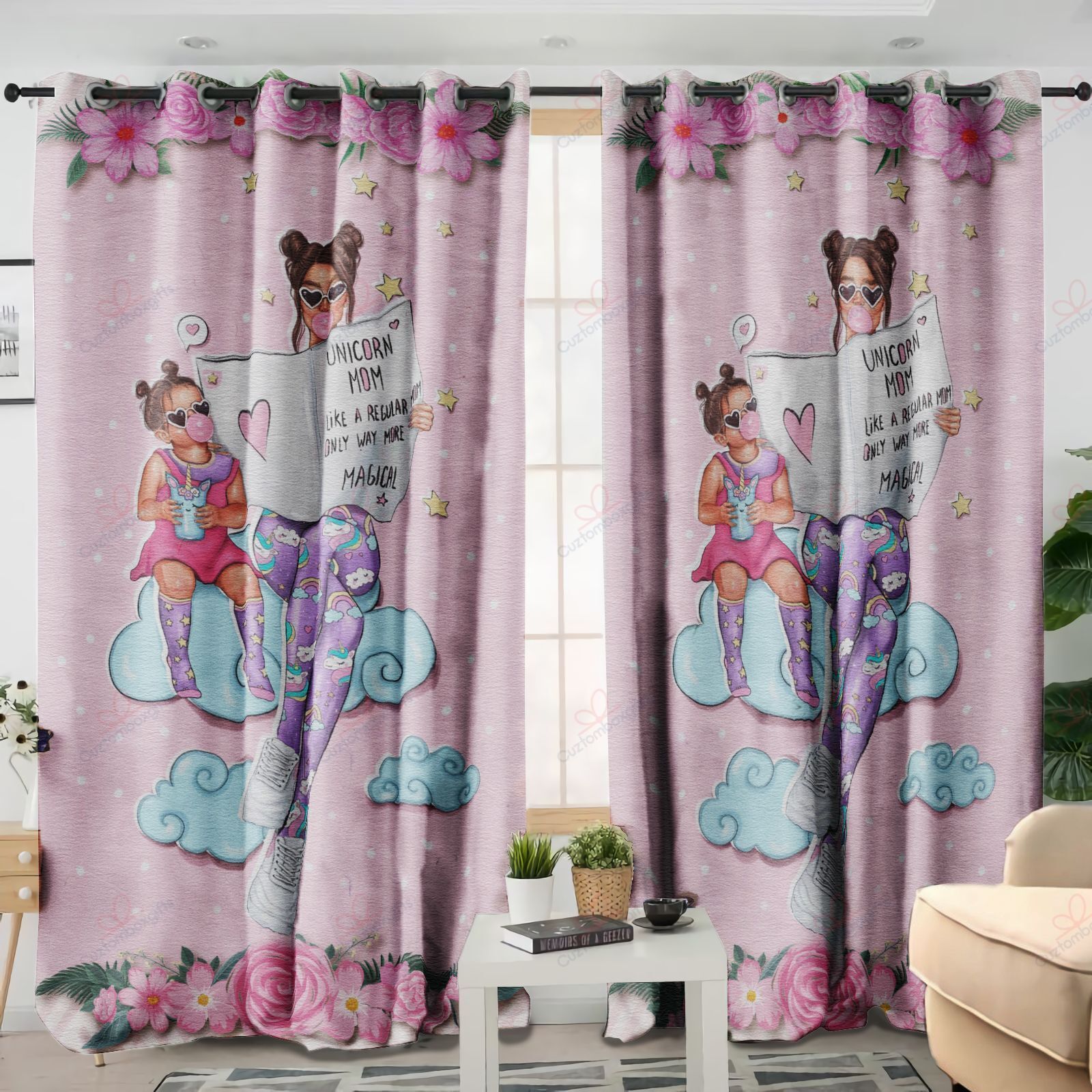 unicorn mom printed window curtains home decor 8859