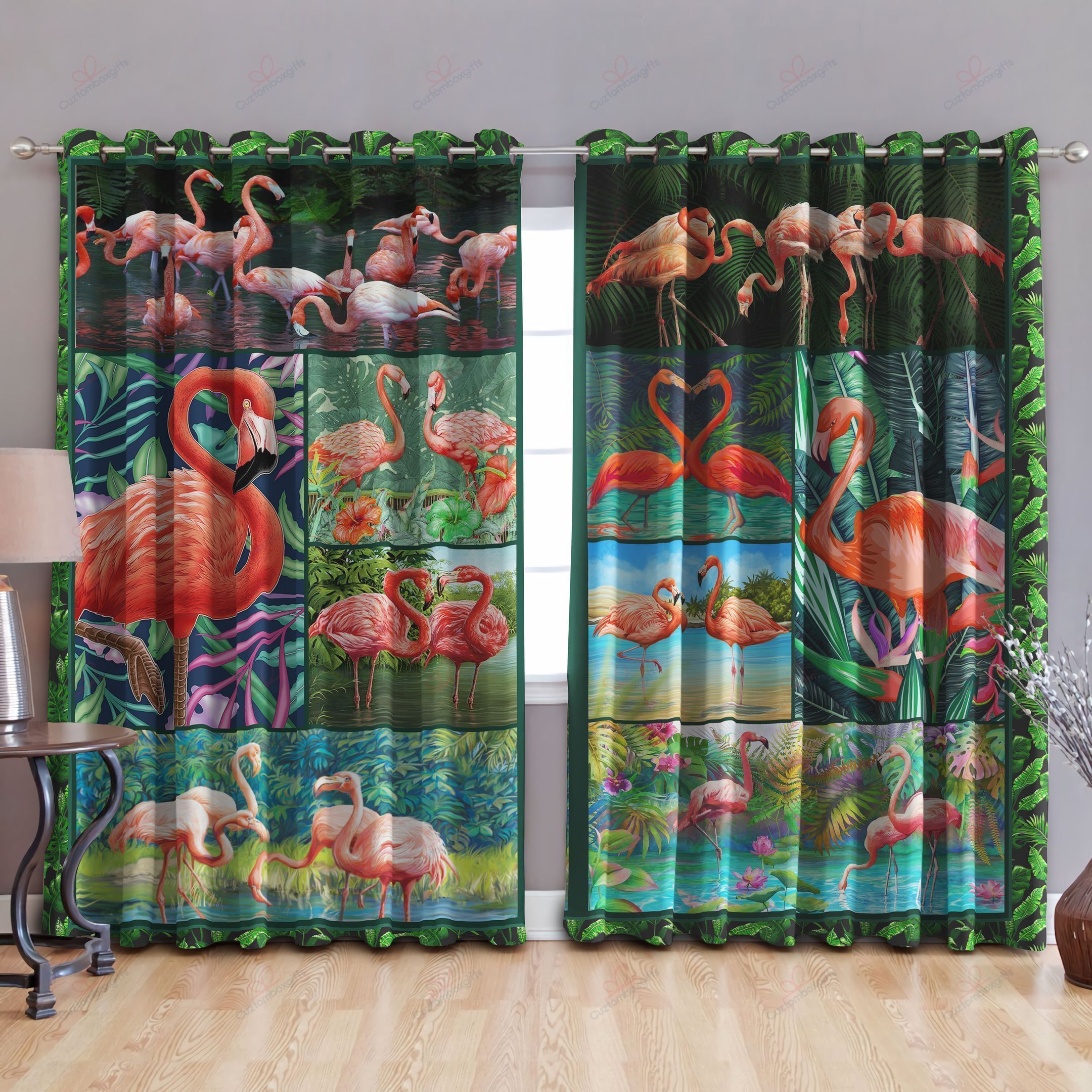 vibrant flamingo printed window curtains home decor 2210