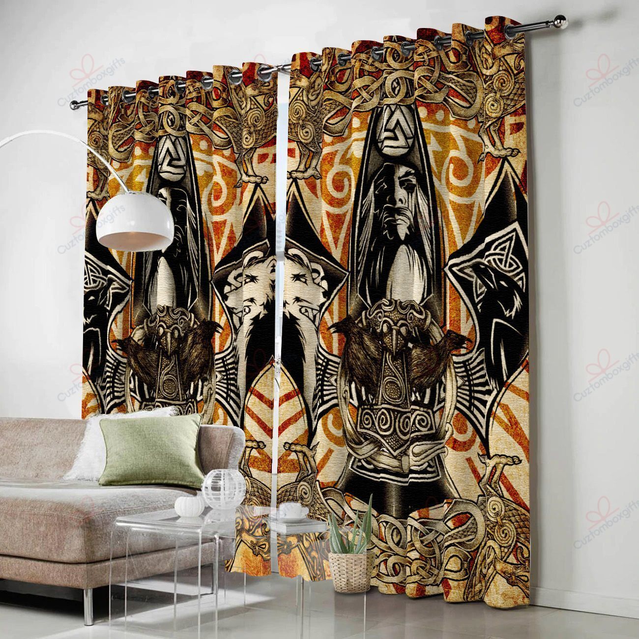 viking raven printed window curtain home decor 7786
