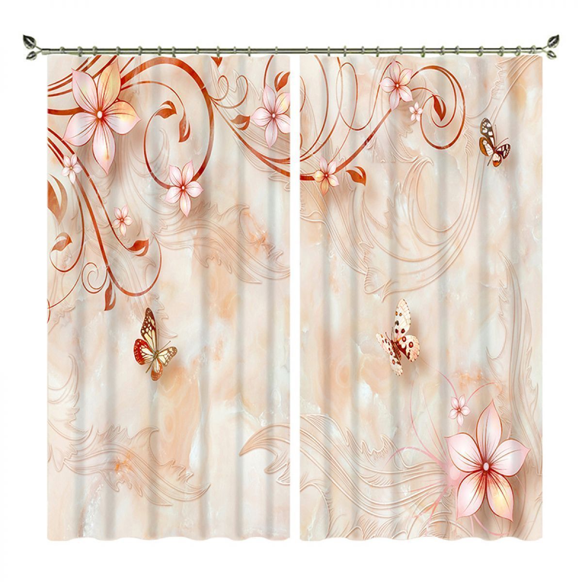 vines and butterflies printed window curtain home decor 4792