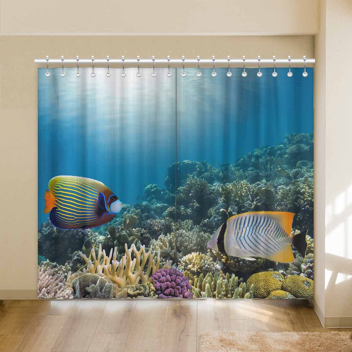 vivid coral reef pattern printed window curtain 1792