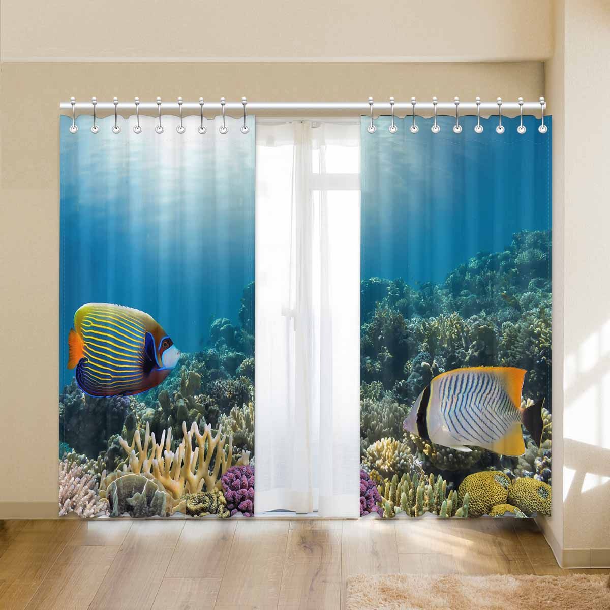 vivid coral reef pattern printed window curtain 2187