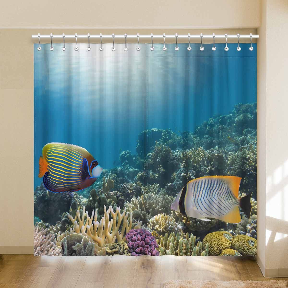 vivid coral reef pattern printed window curtain 5776