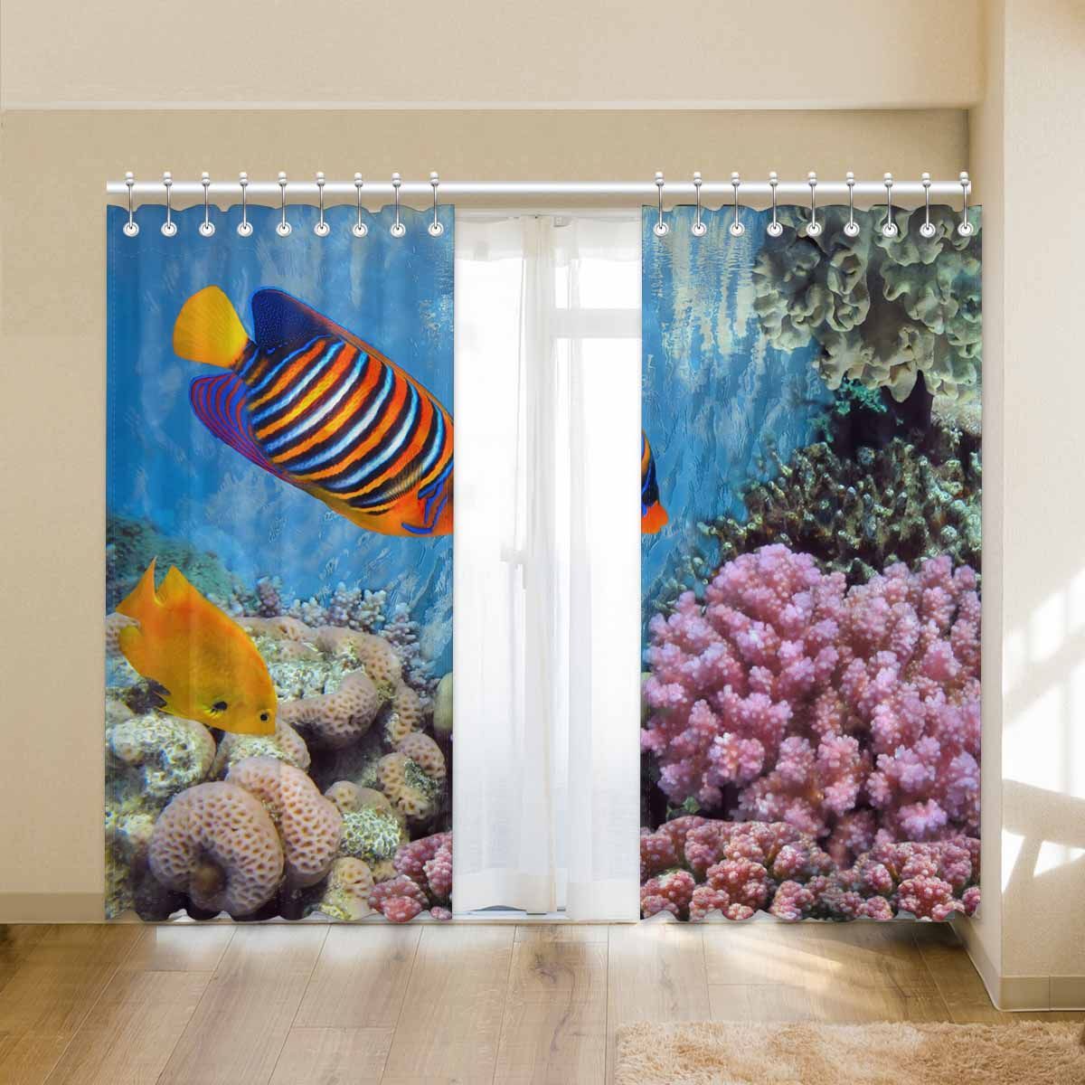 vivid coral reef with a fish sea life printed window curtain 5272