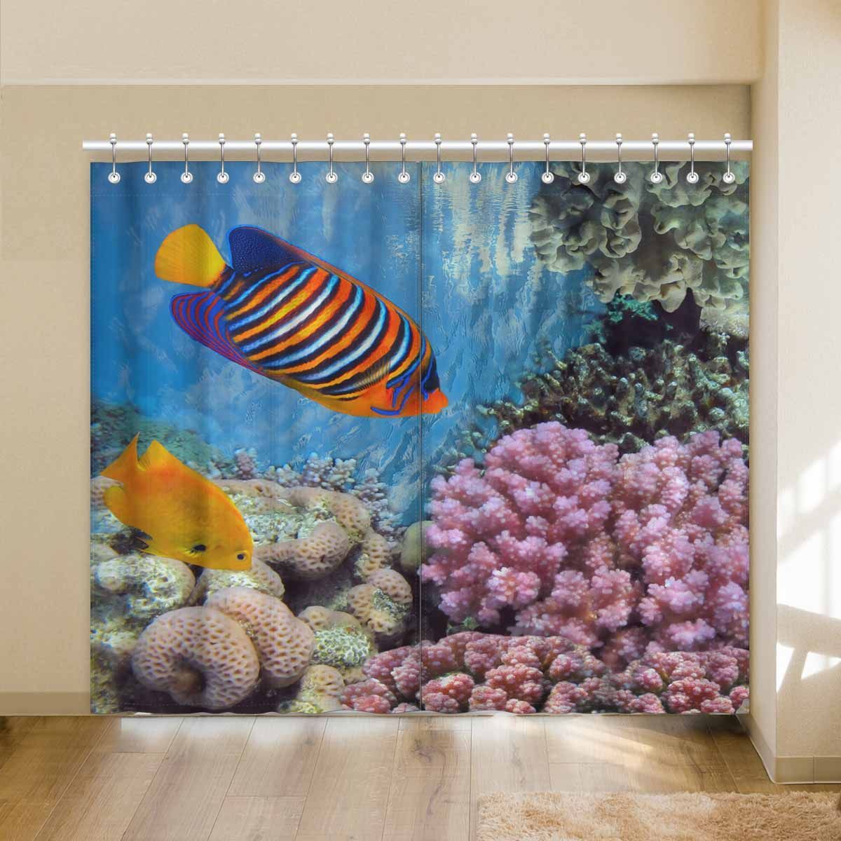 vivid coral reef with a fish sea life printed window curtain 5736