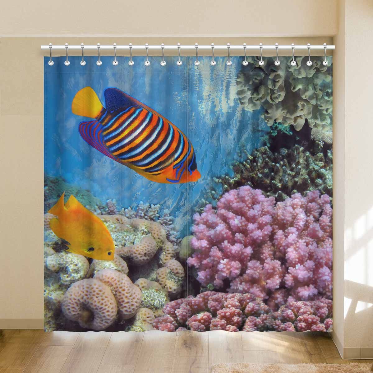 vivid coral reef with a fish sea life printed window curtain 8791