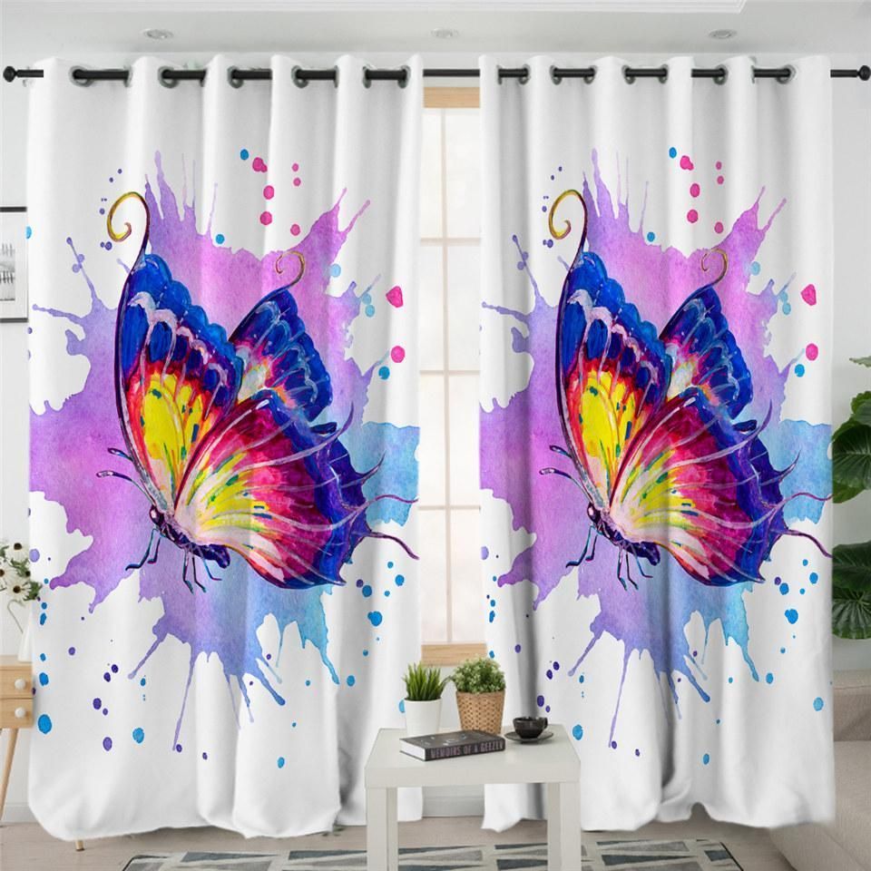 watercolor butterfly printed window curtains home decor 4041