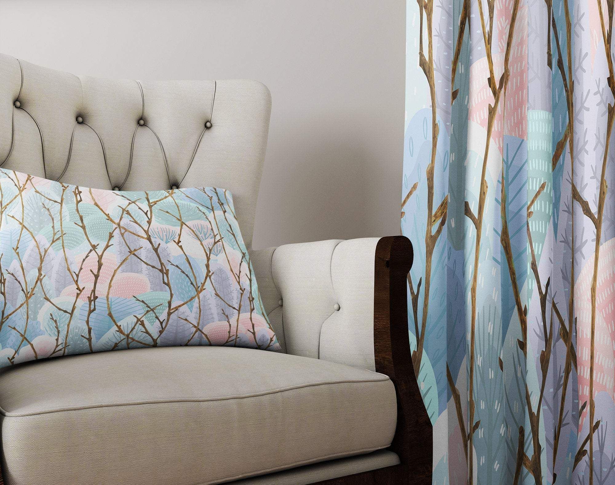 watercolor trees and sticks pattern printed window curtain 5183