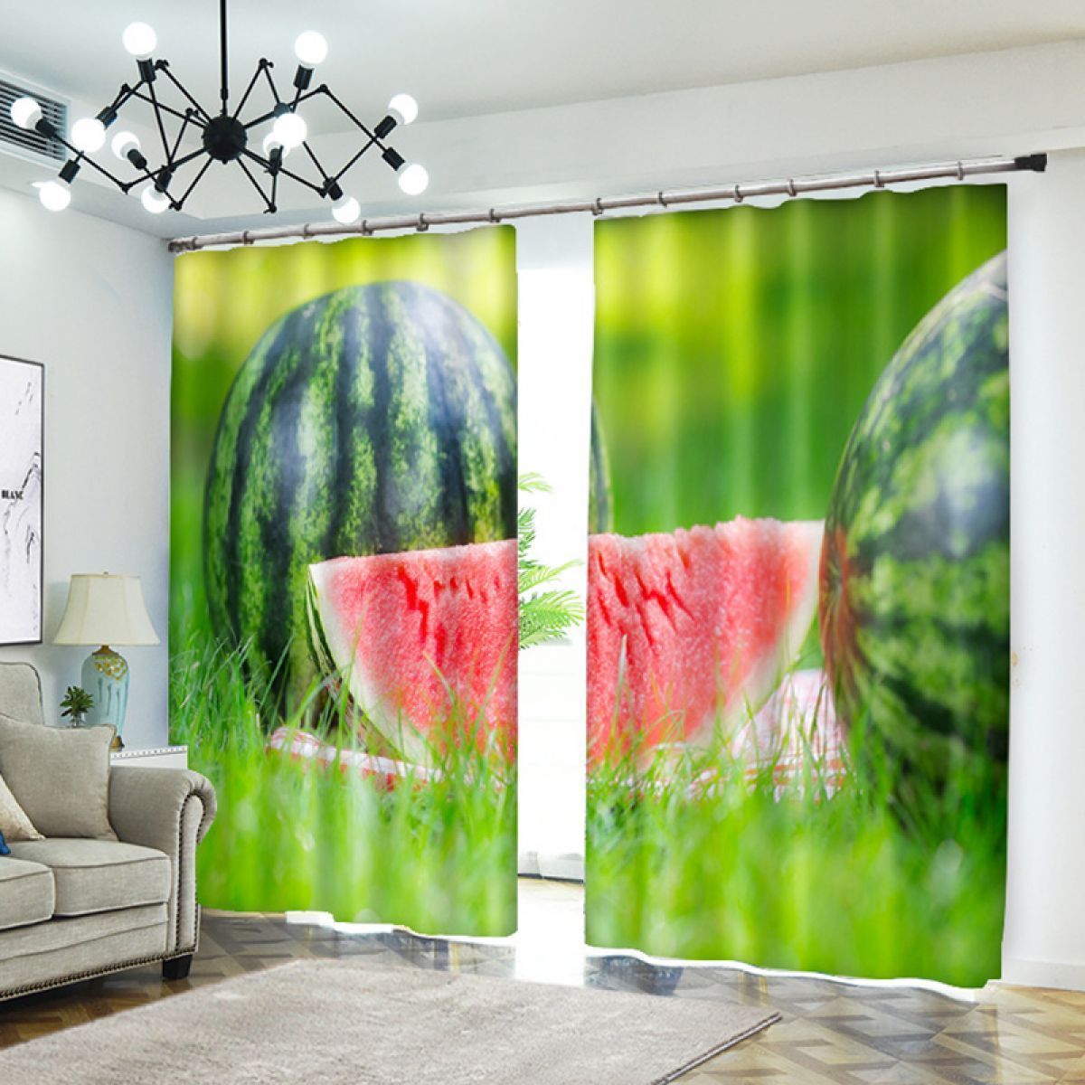 watermelon on green grass printed window curtain home decor 7011