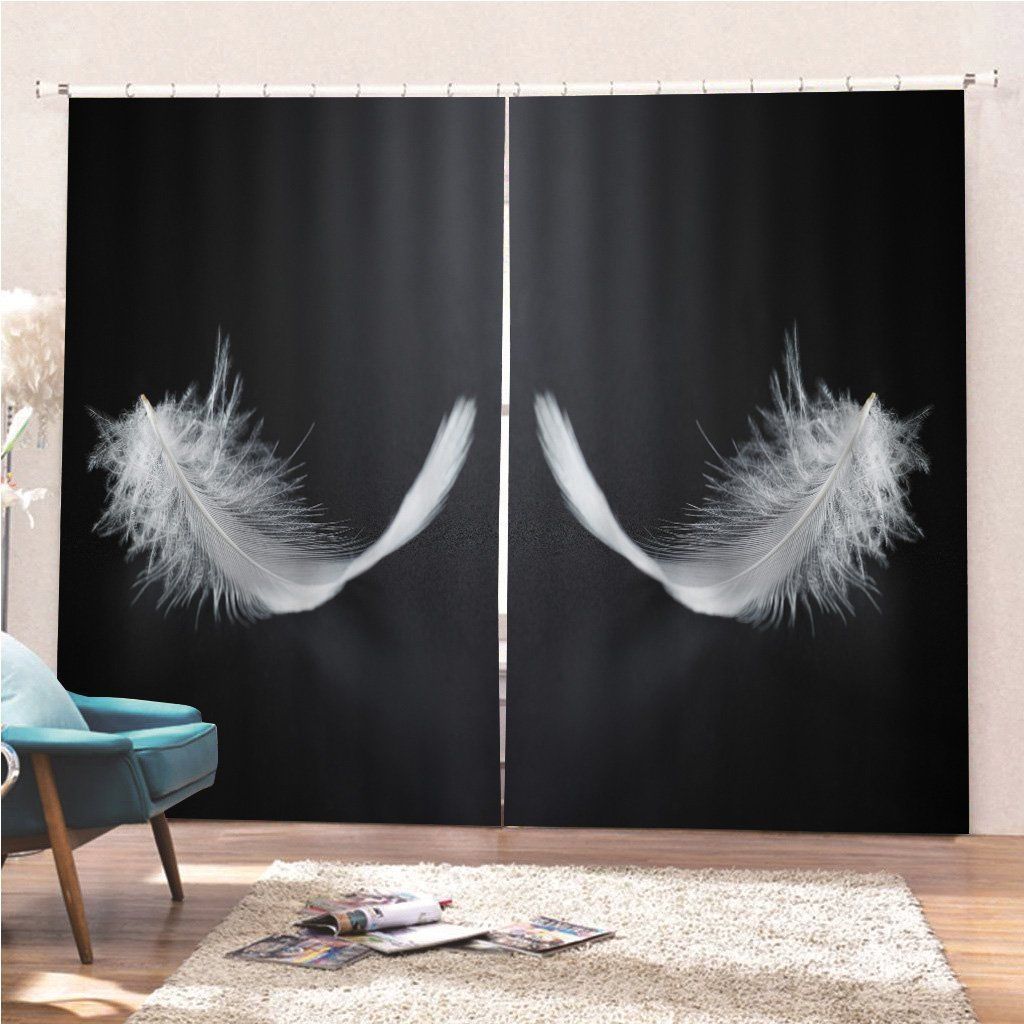 white feather printed window curtain home decor 5666