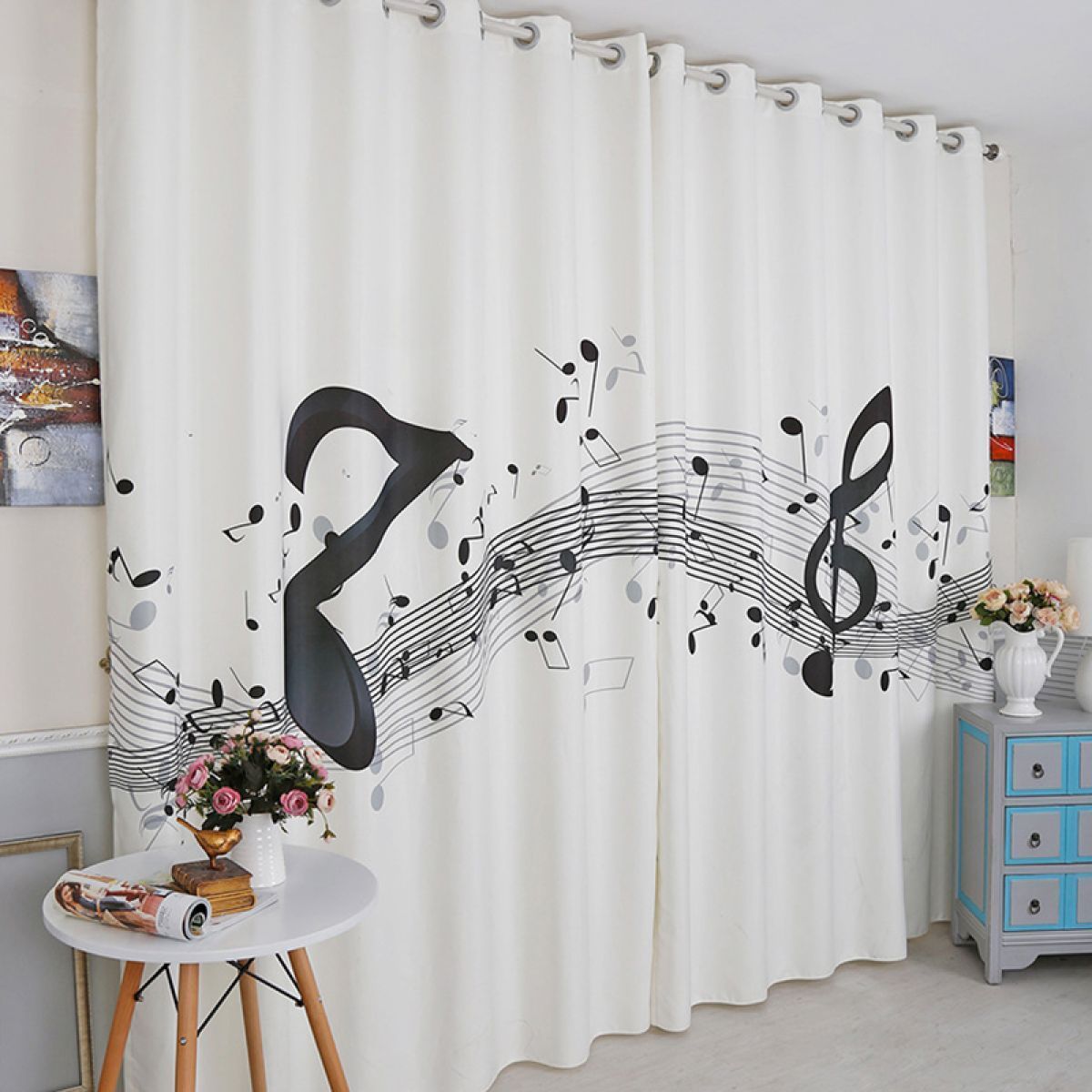 white music stave and notes printed window curtain home decor 4062