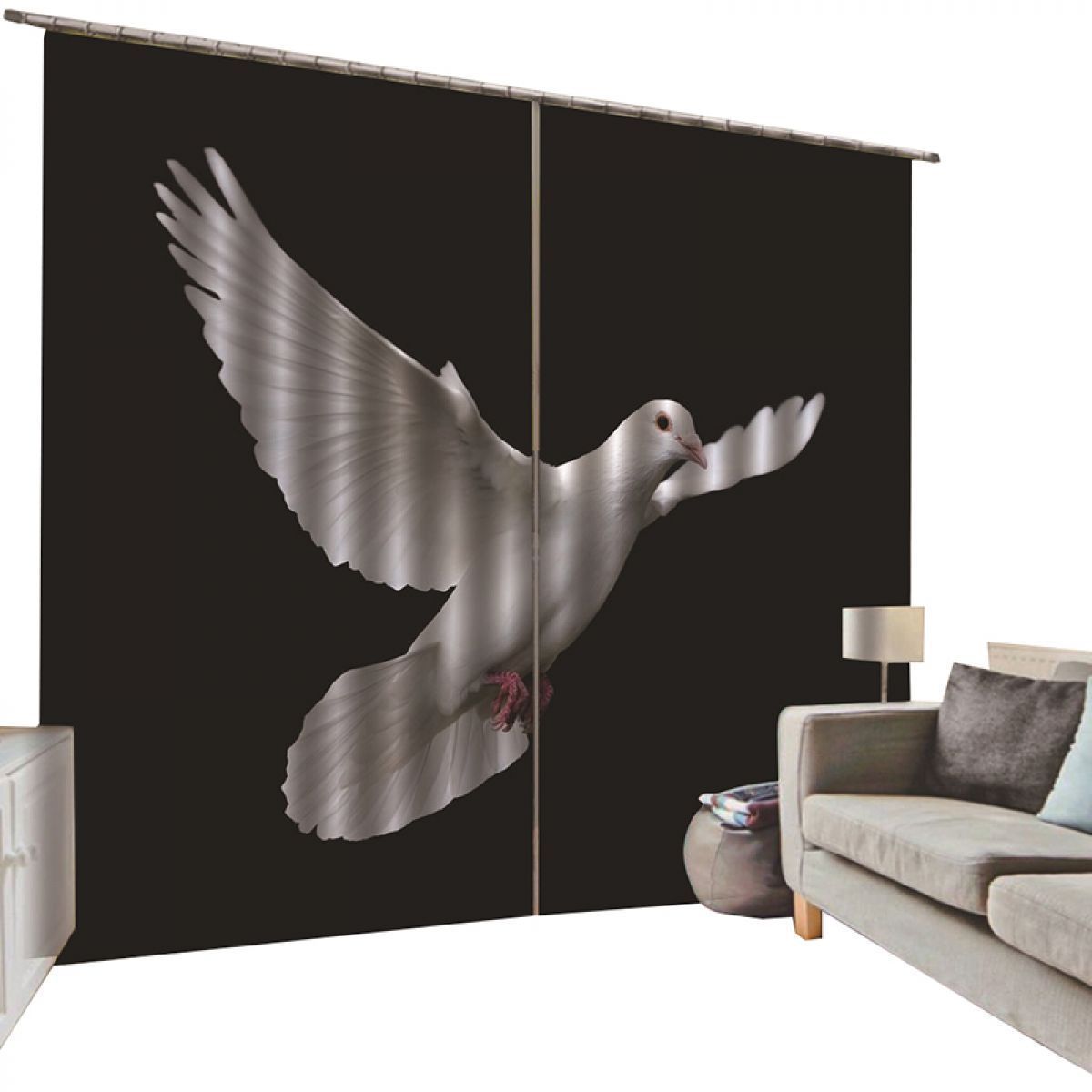White Pigeon In Black Printed Window Curtain Home Decor white pigeon in black printed window curtain home decor 1930