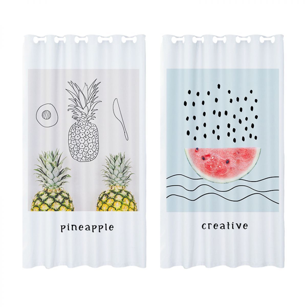 white pineapple printed window curtain home decor 7351