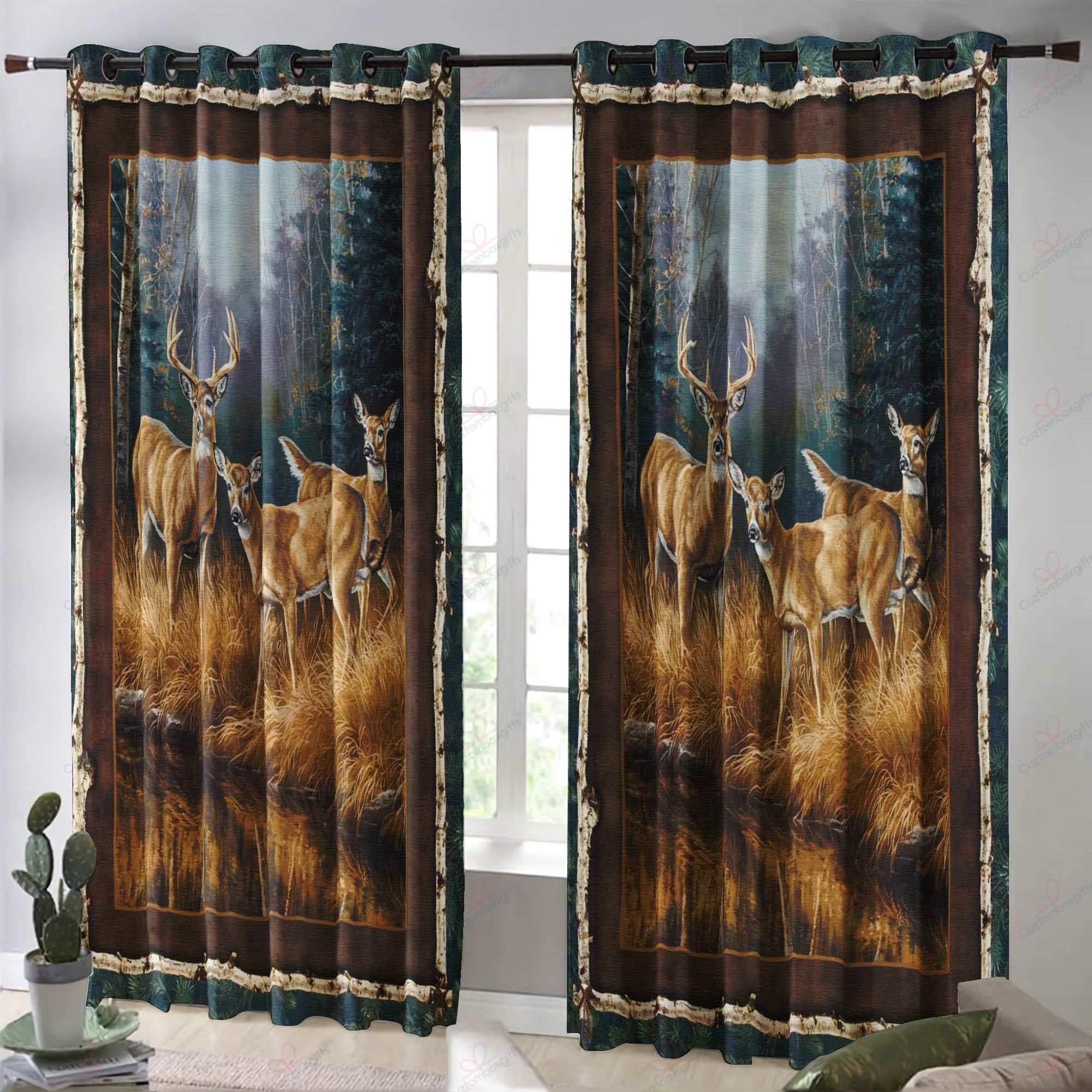 wild deer printed window curtains home decor 8903