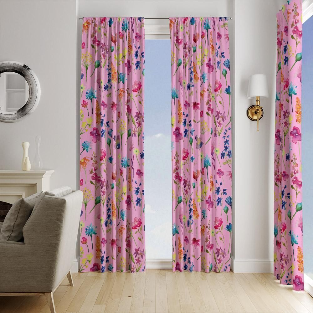 willowy wildflower pink floral window curtains 1164