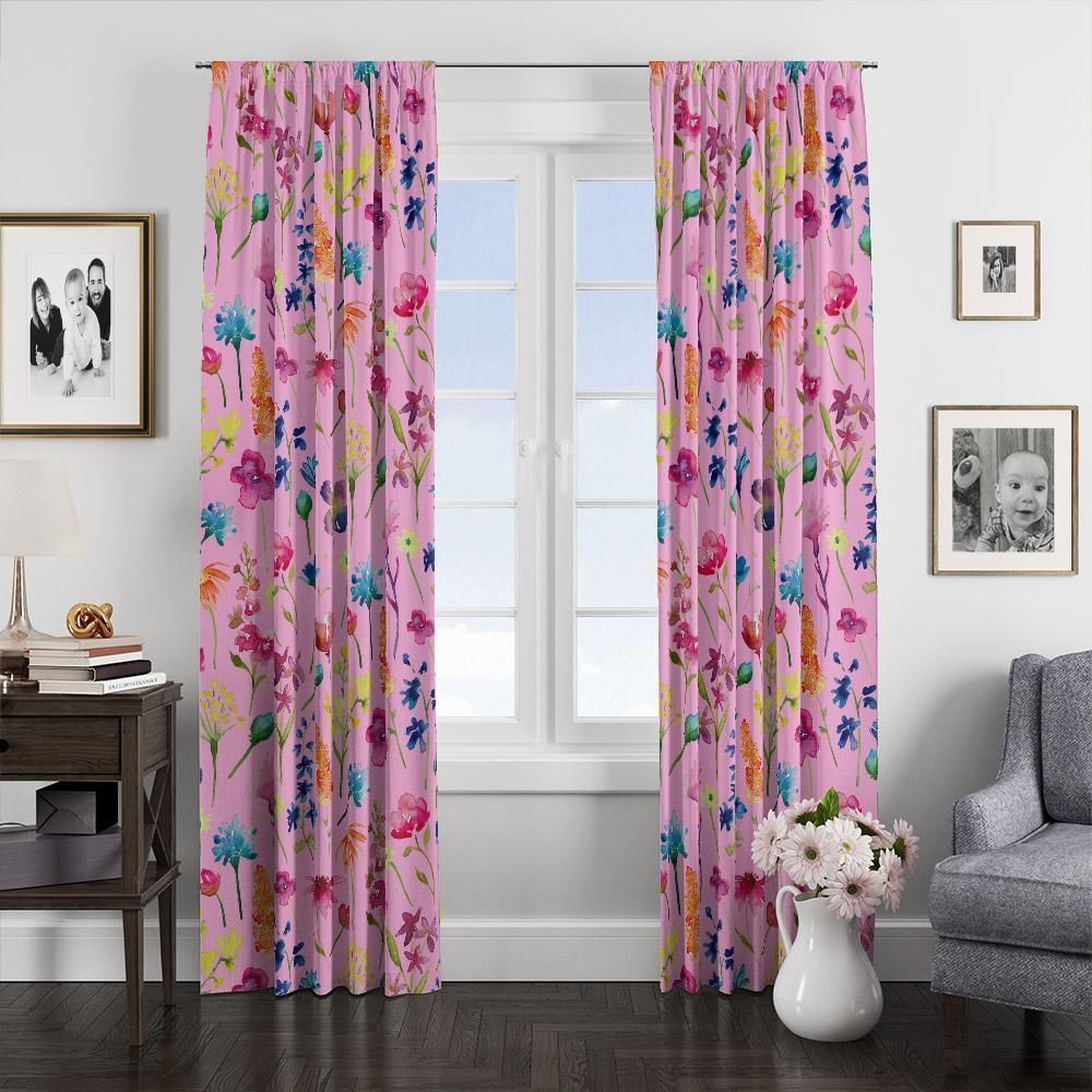 willowy wildflower pink floral window curtains 7052