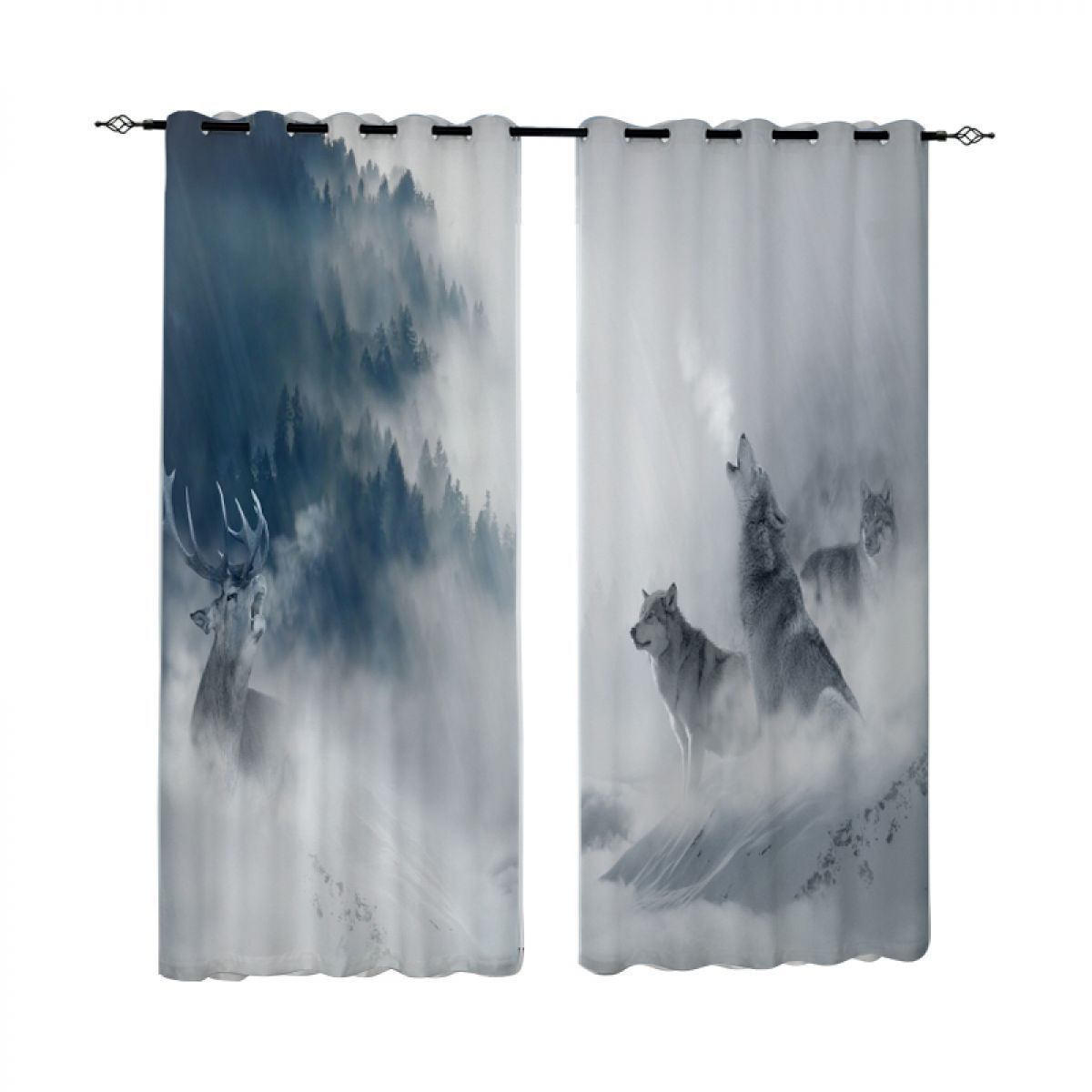 wolf and elk printed window curtain home decor 6366