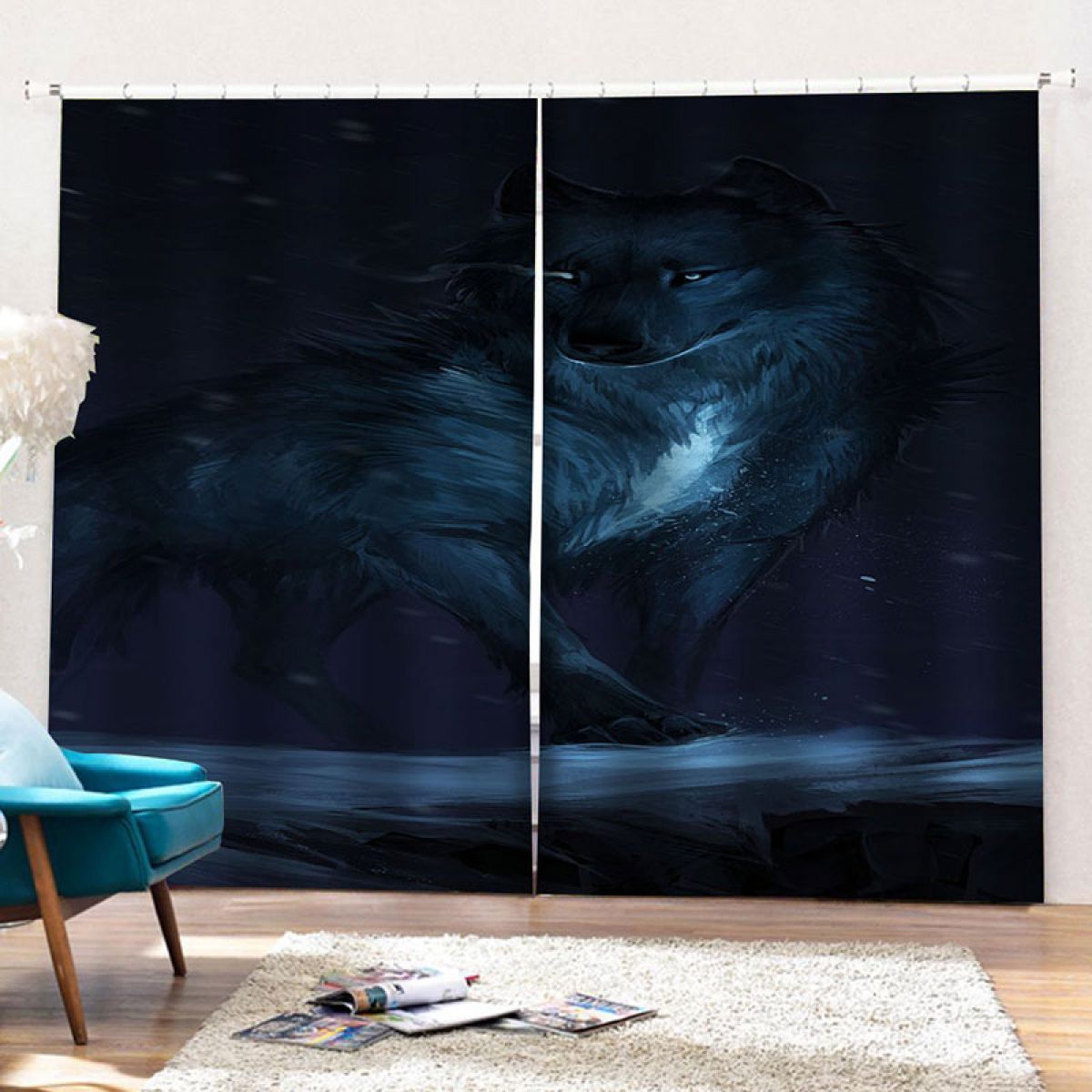 wolf at night printed window curtain home decor 8777
