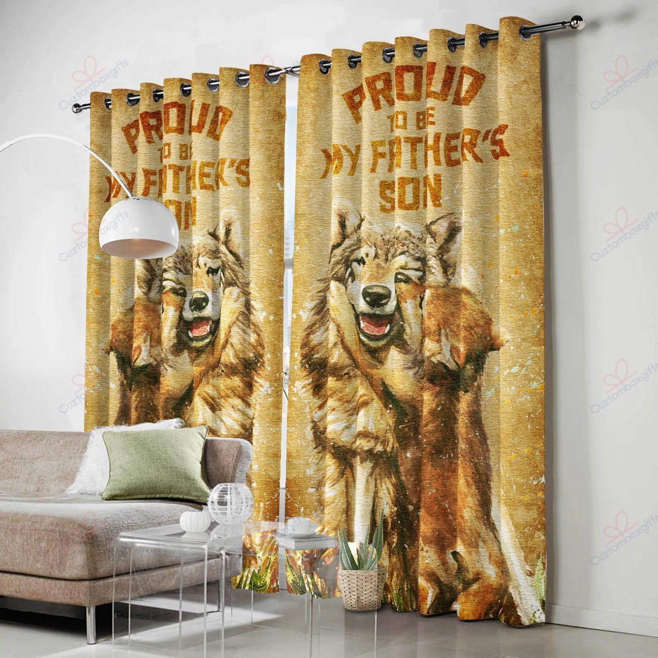 wolf father day printed window curtains home decor 7346