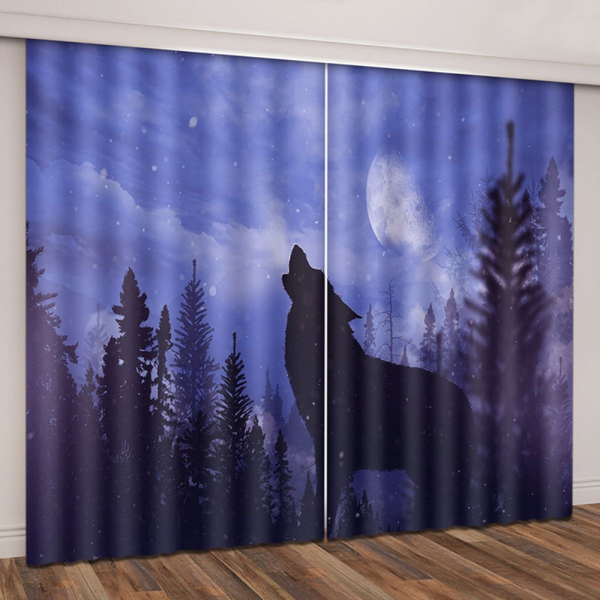 wolf howling to the moon printed window curtain home decor 6793