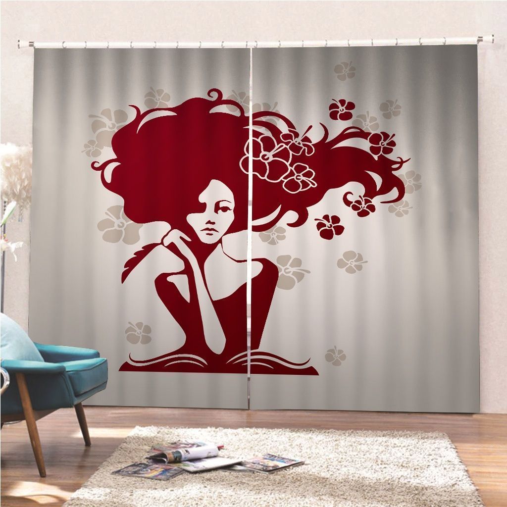 woman writer printed window curtain home decor 7487