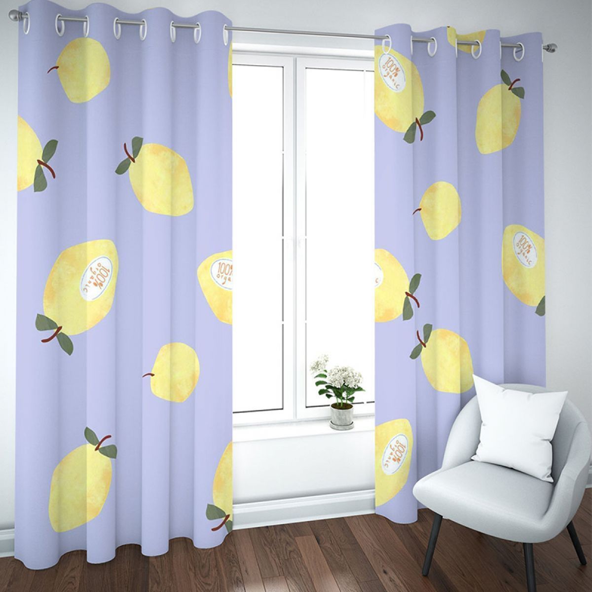 Yellow Pear Pattern Light Purple Printed Window Curtain Home Decor yellow pear pattern light purple printed window curtain home decor 2818