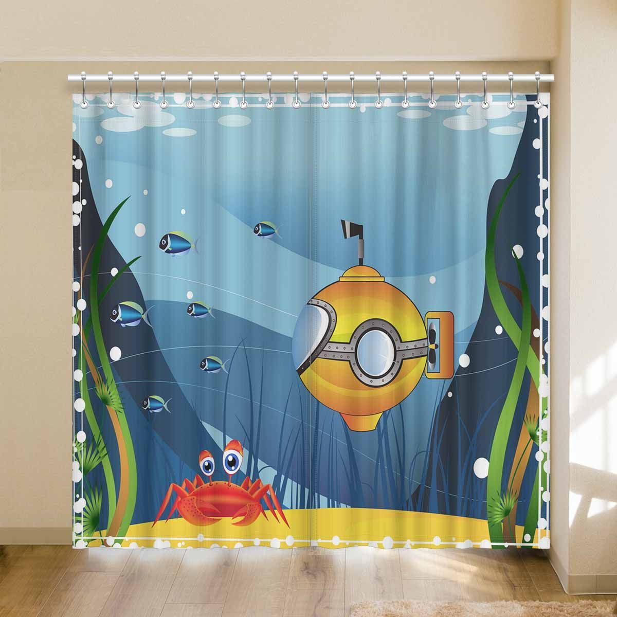 yellow submarine with crab undersea printed window curtain 6009